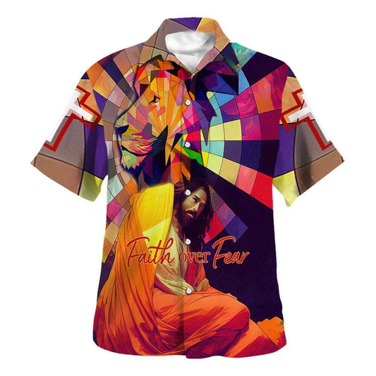 Unique Lion Jesus Faith Over Fear Hawaiian Shirt