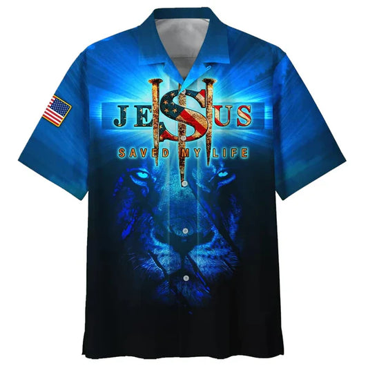 UniJames Lion Jesus Saved My Life Hawaiian Shirt - Best Hawaiian Shirts - Christian Hawaiian Shirt