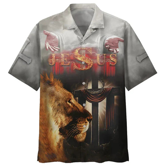 UniJames Lion Of Judah Lord God Christians Faith Bible Cross Hawaiian Shirts - Christian Hawaiian Shirt - Hawaiian Shirts For Men