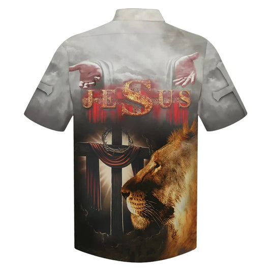 UniJames Lion Of Judah Lord God Christians Faith Bible Cross Hawaiian Shirts - Christian Hawaiian Shirt - Hawaiian Shirts For Men
