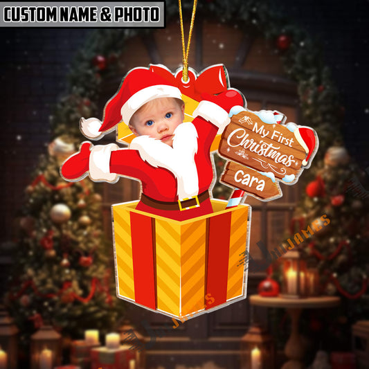 UniJames Personalized Name & Photo My First Christmas Santa Baby Acrylic Ornament