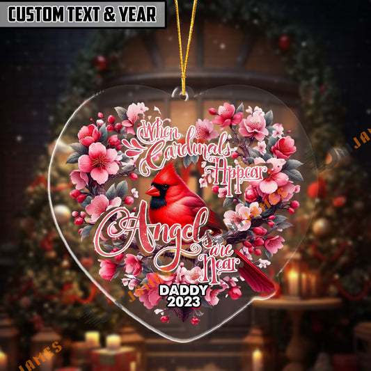 UniJames Personalized When Cardinals Appear, Angels Are Near Cardinal Memorial Heart Acrylic Ornament
