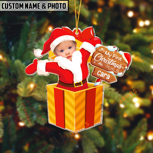 UniJames Personalized Name & Photo My First Christmas Santa Baby Acrylic Ornament
