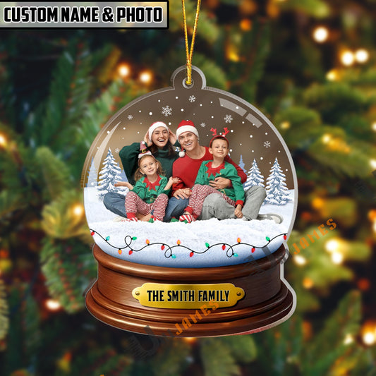 UniJames Personalized Name & Photo Family Photo Christmas Snow Globe Acrylic Ornament