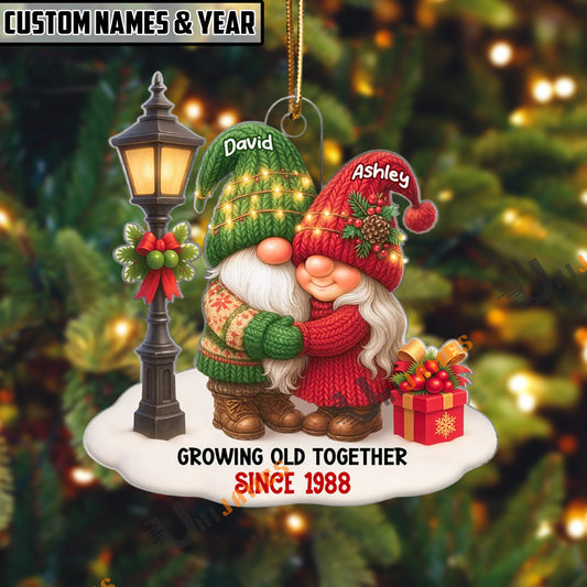 UniJames Personalized Growing Old Together Gnome Couple with Names & Year Acrylic Ornament