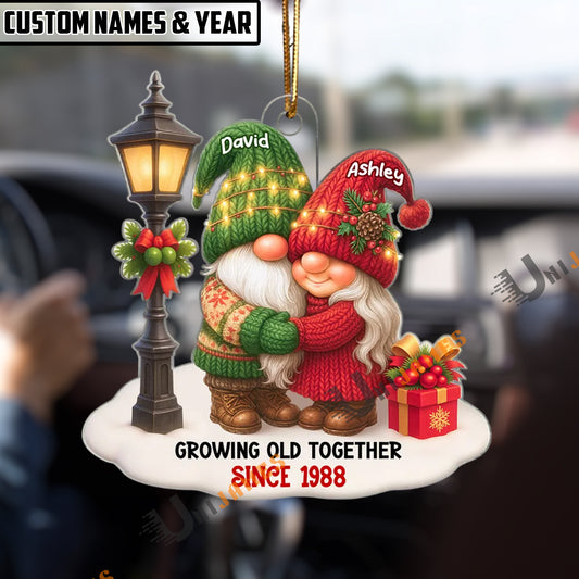 UniJames Personalized Growing Old Together Gnome Couple with Names & Year Acrylic Ornament