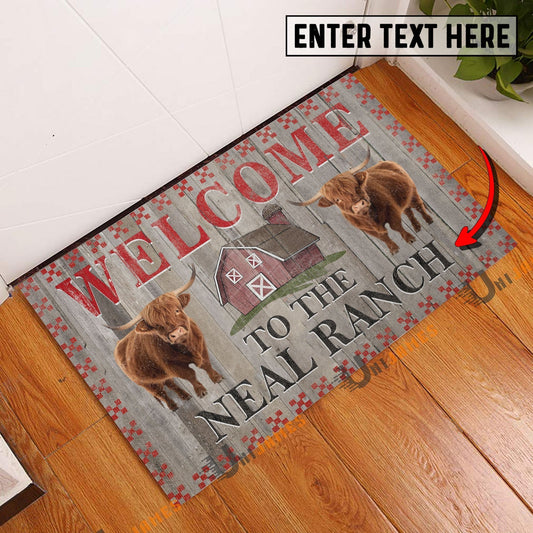 Uni Highland Welcome To The Farmhouse Custom Name Doormat