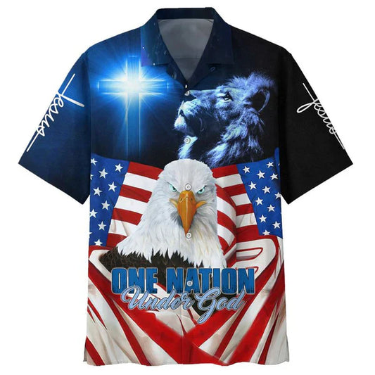 UniJames One Nation Under God American Eagle Hawaiian Shirt - Best Hawaiian Shirts - Christian Hawaiian Shirt