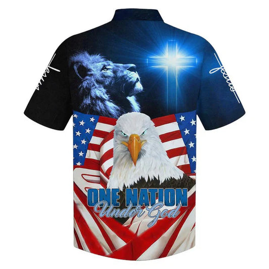 UniJames One Nation Under God American Eagle Hawaiian Shirt - Best Hawaiian Shirts - Christian Hawaiian Shirt