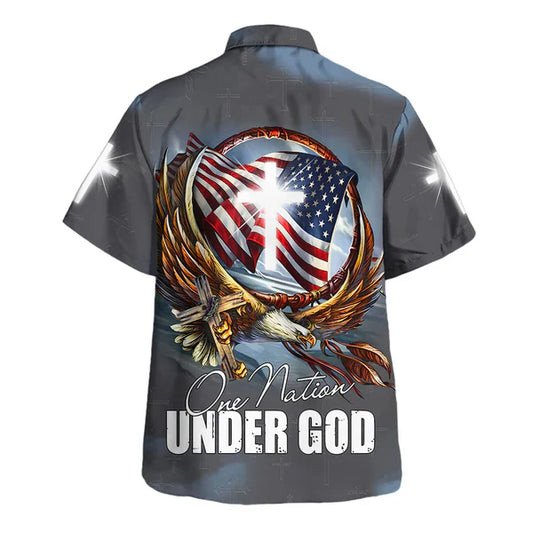 UniJames One Nation Under God Cross Eagle Hawaiian Shirt - Christian Hawaiian Shirt - Religious Hawaiian Shirts