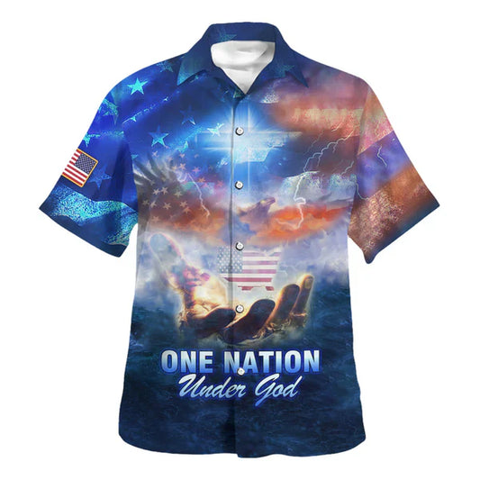 UniJames One Nation Under God Hand Of Jesus Hawaiian Shirt - Christian Hawaiian Shirt - Religious Hawaiian Shirts
