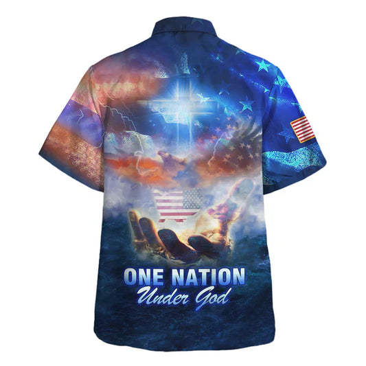 UniJames One Nation Under God Hand Of Jesus Hawaiian Shirt - Christian Hawaiian Shirt - Religious Hawaiian Shirts