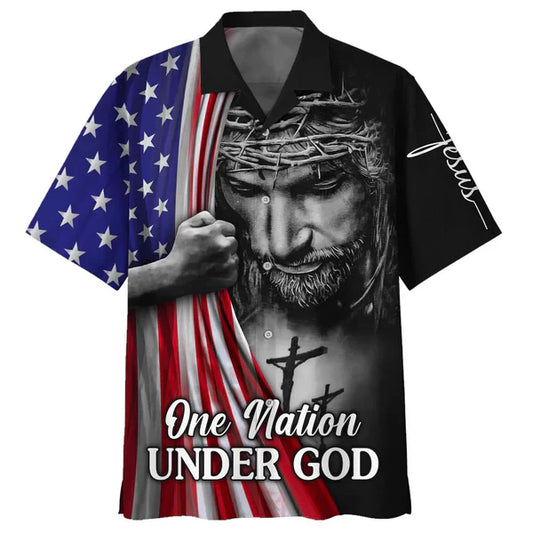 UniJames One Nation Under God Jesus American Hawaiian Shirt - Best Hawaiian Shirts - Christian Hawaiian Shirt