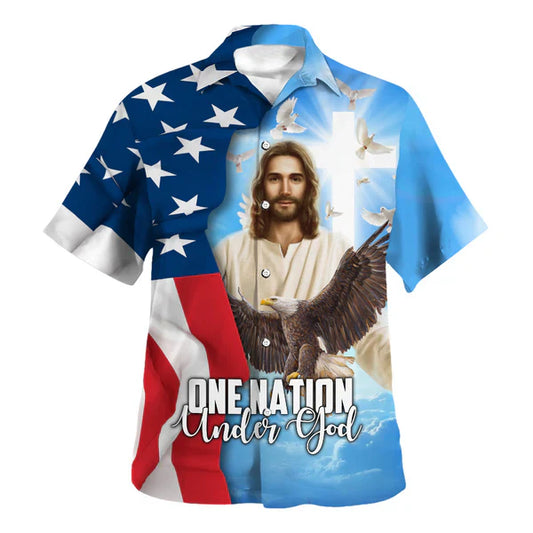 UniJames One Nation Under God Jesus Christ Eagle Hawaiian Shirt - Christian Hawaiian Shirt - Religious Hawaiian Shirts
