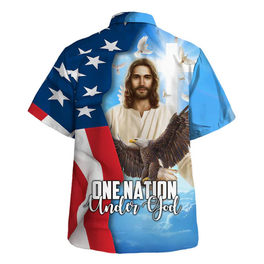 UniJames One Nation Under God Jesus Christ Eagle Hawaiian Shirt - Christian Hawaiian Shirt - Religious Hawaiian Shirts