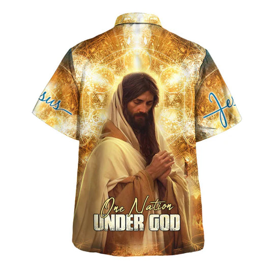 UniJames One Nation Under God Jesus Pray Hawaiian Shirt - Christian Hawaiian Shirt - Religious Hawaiian Shirts