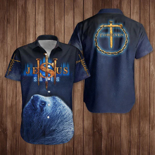 UniJames Sloth Jesus Save Hawaiian Shirts - Christian Hawaiian Shirt for Men Women