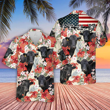 Uni Dexter Hibicus Floral US Flag 3D Hawaiian Shirt