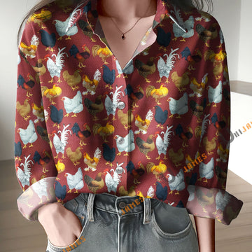 Unique Chicken Breed Red Print Casual Long Sleeve Comfortable Shirt