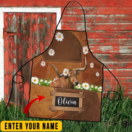 Uni Personalized Name TX Longhorn Cattle All Over Printed 3D Apron