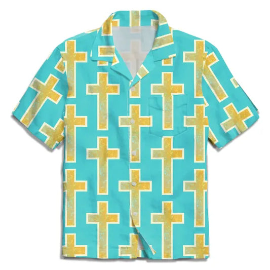 UniJames The Blueish Green Cross Christian Hawaiian Shirt
