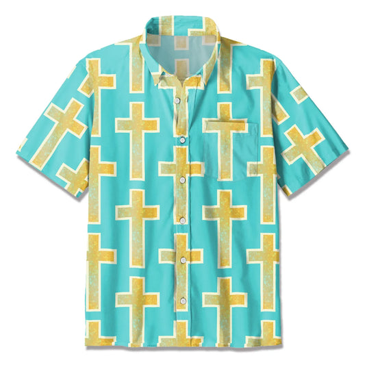 UniJames The Blueish Green Cross Christian Hawaiian Shirt