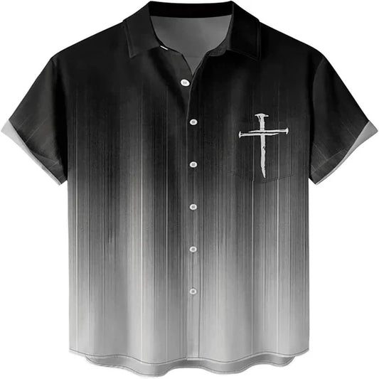 UniJames The Cross Black Color Christian Hawaiian Shirt - Hawaiian Beach Shirts for Men Women