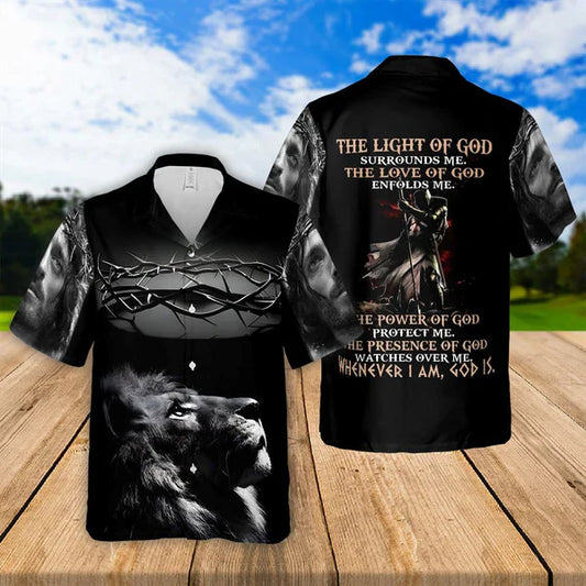 UniJames The Light Of God Surround Me Jesus Hawaiian Shirts - Religious Hawaiian Shirts - Hawaiian Christian For Men Women