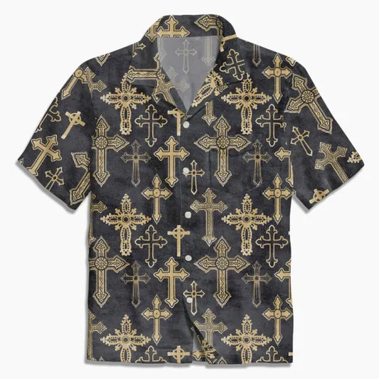UniJames Vintage Black Cross Christian Hawaiian Shirt