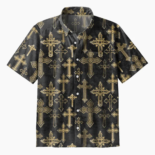 UniJames Vintage Black Cross Christian Hawaiian Shirt