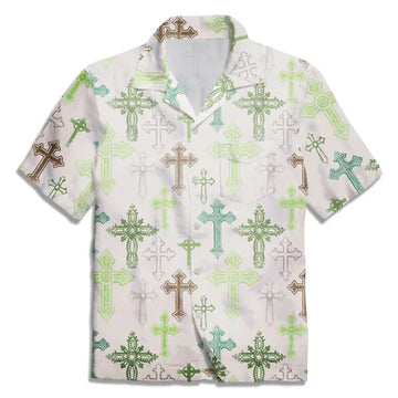 UniJames Vintage Green Cross Christian Hawaiian Shirt