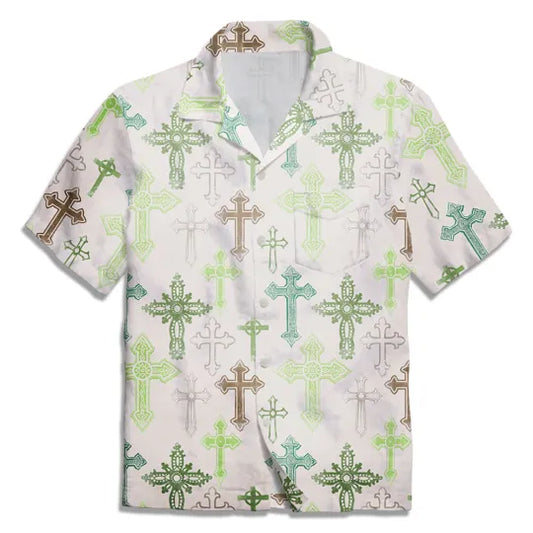 UniJames Vintage Green Cross Christian Hawaiian Shirt