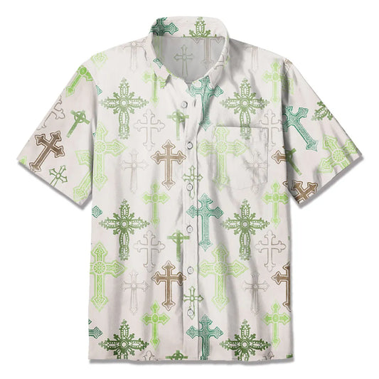 UniJames Vintage Green Cross Christian Hawaiian Shirt