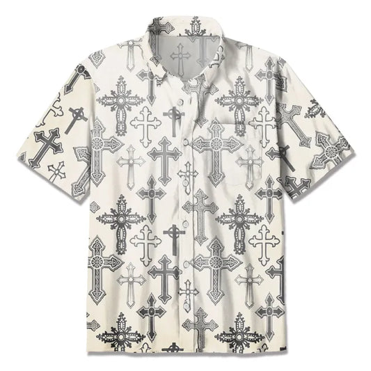 UniJames Vintage Kraft Paper Color Cross Christian Hawaiian Shirt