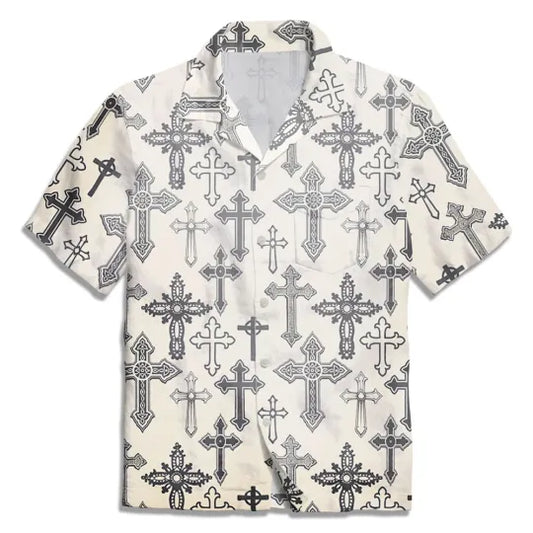 UniJames Vintage Kraft Paper Color Cross Christian Hawaiian Shirt