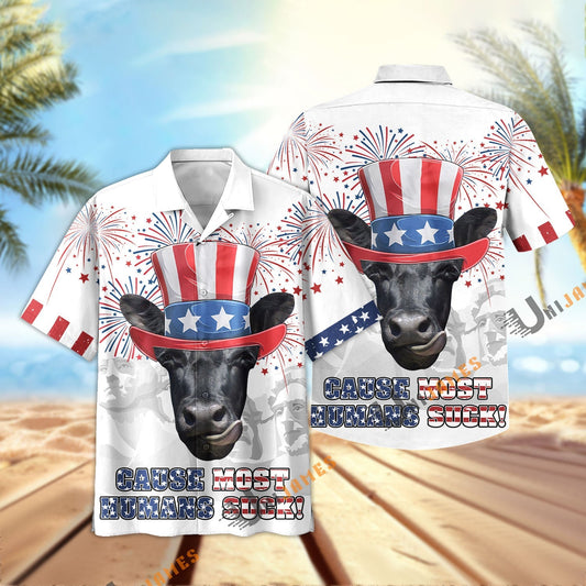 Uni Black Angus Happy 4th July Hawaiian Shirt