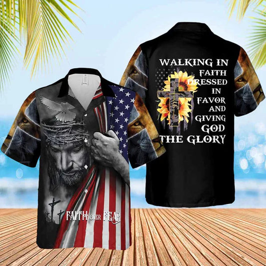 UniJames Walking In Faith Jesus Hawaiian Shirt - Christian Hawaiian Shirts For Women Men