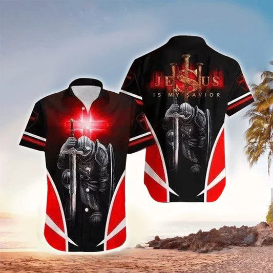 UniJames Warrior Jesus My Savior Hawaiian Shirt - Christian Hawaiian Shirt for Men Women