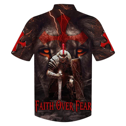 UniJames Warrior Of Christ Lion Cross Faith Over Fear Hawaiian Shirts - Christian Hawaiian Shirt - Hawaiian Shirts For Men