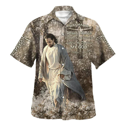 UniJames Way Maker Miracle Worke Hawaiian Shirt - Jesus Walking Through The Fields Hawaiian Shirts - Christian Hawaiian Shirt