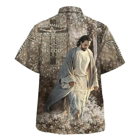 UniJames Way Maker Miracle Worke Hawaiian Shirt - Jesus Walking Through The Fields Hawaiian Shirts - Christian Hawaiian Shirt