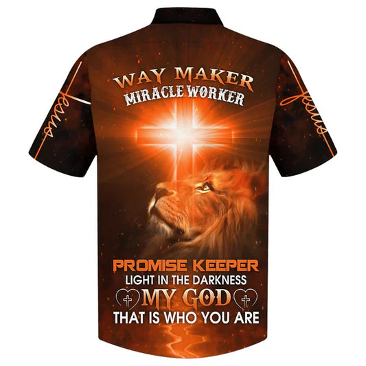 UniJames Way Maker Miracle Worker Promise Keeper Light In The Darkness My God That Is Who You Are Lion Cross Hawaiian Shirt - Best Hawaiian Shirts - Christian Hawaiian Shirt