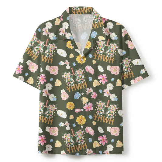 UniJames YHWH Flower Army Green Christian Hawaiian Shirt