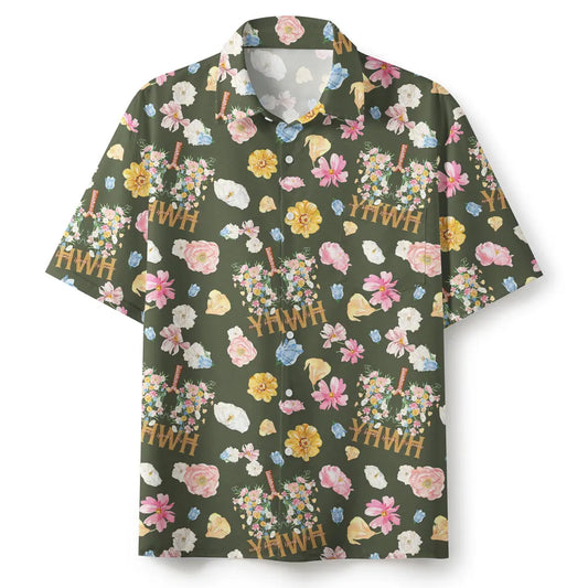UniJames YHWH Flower Army Green Christian Hawaiian Shirt