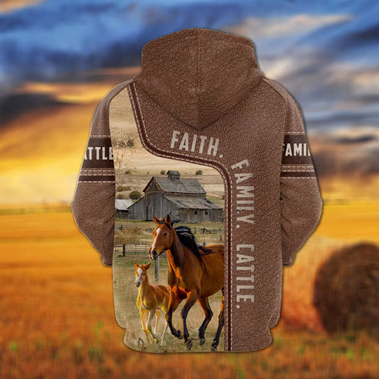 Uni Horse Faith Family Cattle Personalized 3D Hoodie
