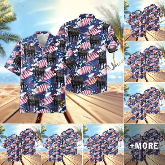 UniJames Cattle Flag Navy Hawaiian Shirt