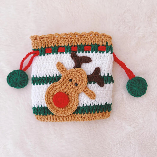 Unijames Crochet Reindeer Drawstring Pouch