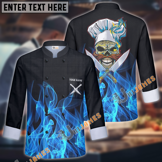 Unijames Skull Heavenly Flame Long Custom Name Sleeve Chef Jacket