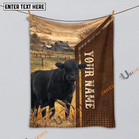 Uni Personalized Name Black Angus Farming Life Pattern Blanket
