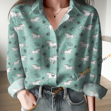Unique Horse Pattern Mint Print Casual Long Sleeve Comfortable Shirt